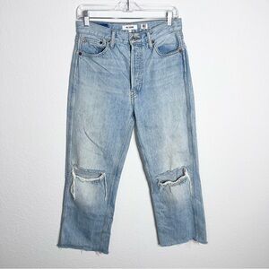 RE/DONE High Rise Loose Jeans Women’s 28 Distressed Denim Light Wash Raw Hem R